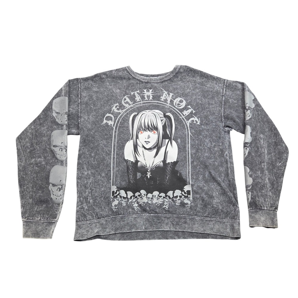 Death Note Sweatshirt Unisex M Gray Acid Wash Misa Amane Anime Graphic Skulls
